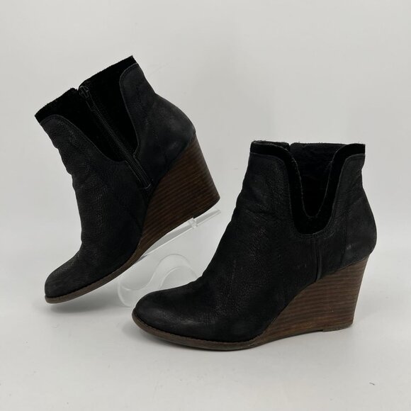 Lucky Brand Black & Brown Leather Wedge Bootie | Size 9 - Picture 2 of 9
